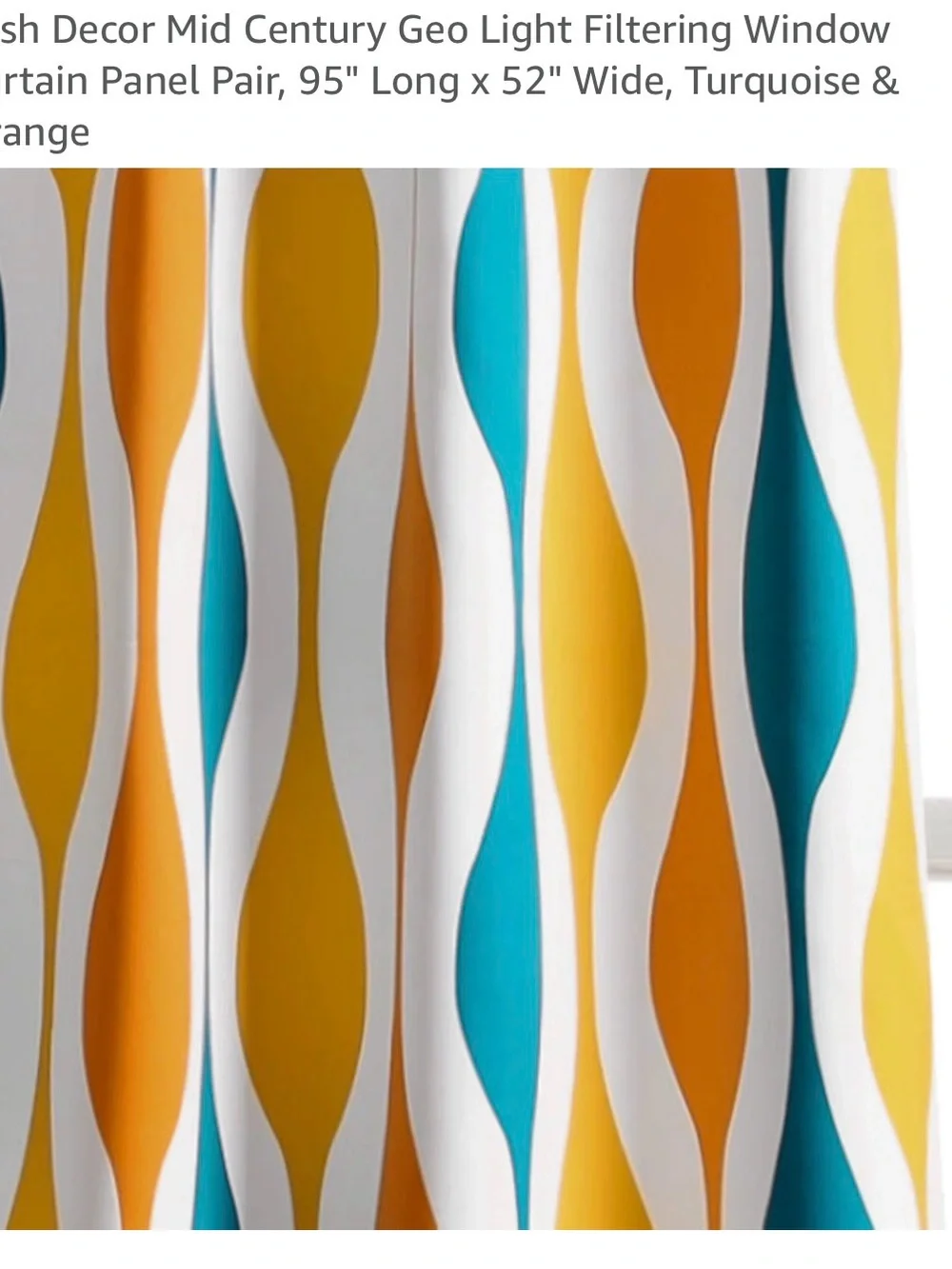 Mid-Century Geo Light-Filtering Curtain Panel Pair - Turquoise & Orange 95x52